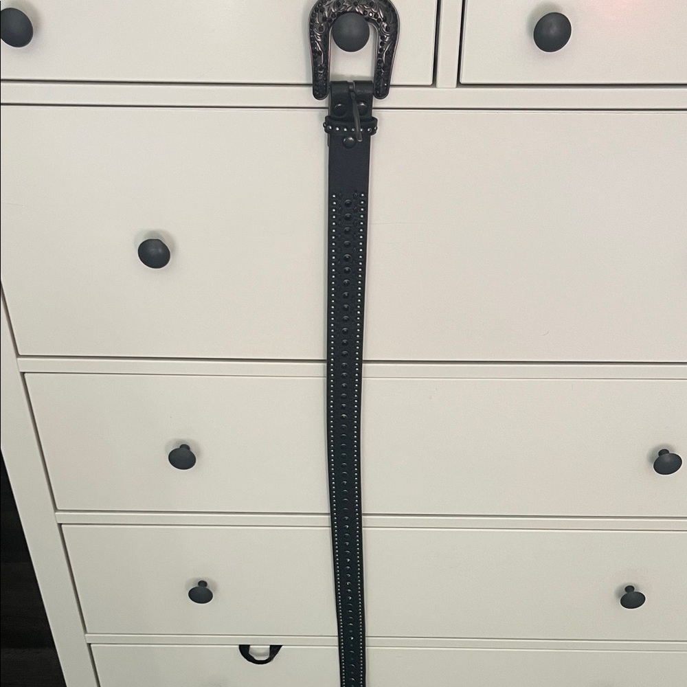Black Leather Embellished Belt with Studs